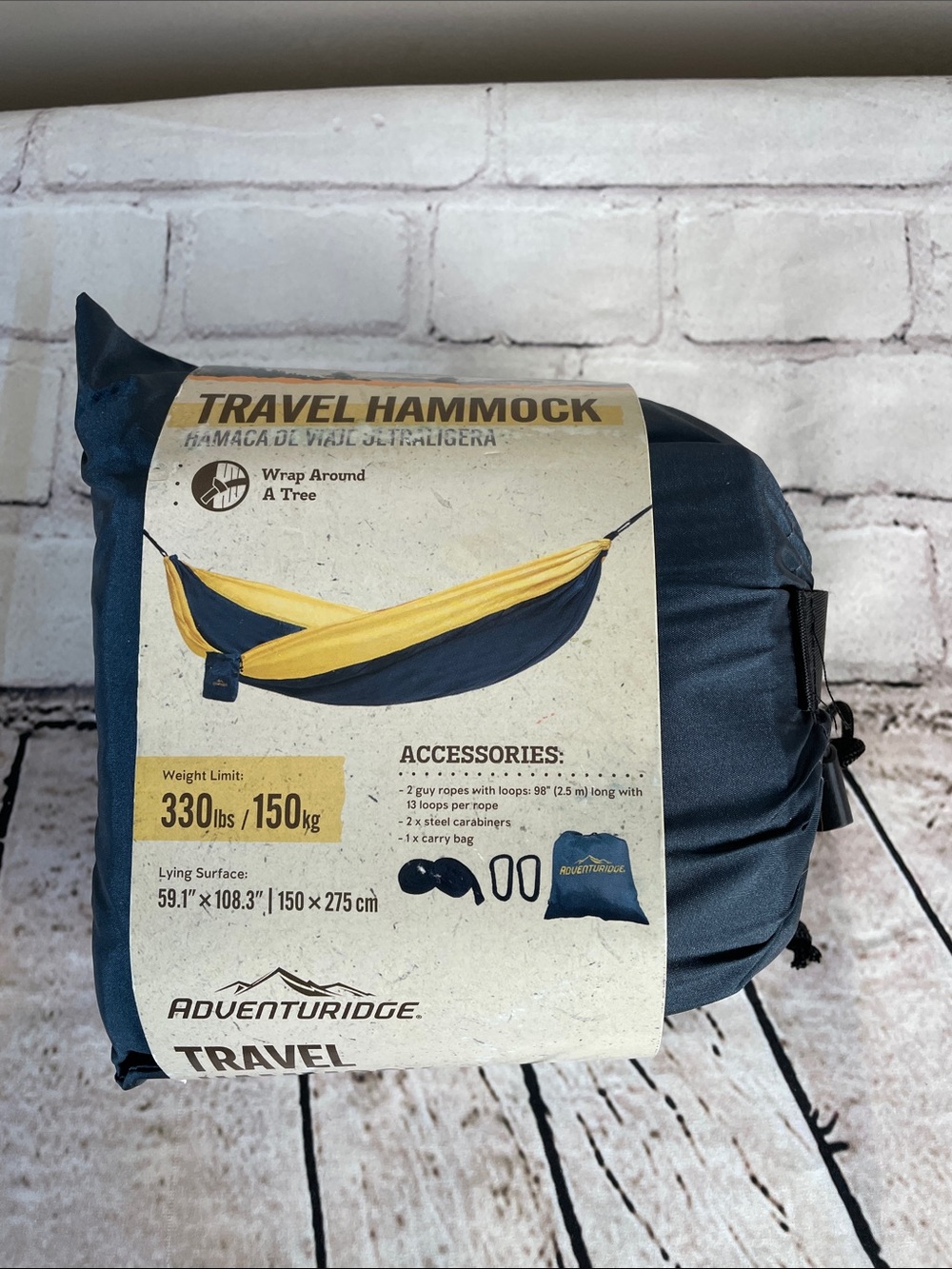 Adventuridge Travel Hammock Outdoor Wrap Around A Tree 330 Lbs - Navy/Yellow